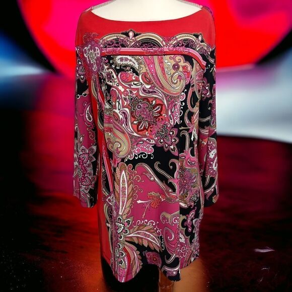 JM Collection Paisley Slinky Tunic L Top Boho Rococo Colorful Baroque Regency - Picture 14 of 16